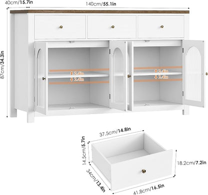 FINETONES Buffet Cabinet with Storage, 55.1" Large Sideboard Buffet Cabinet - Image 3
