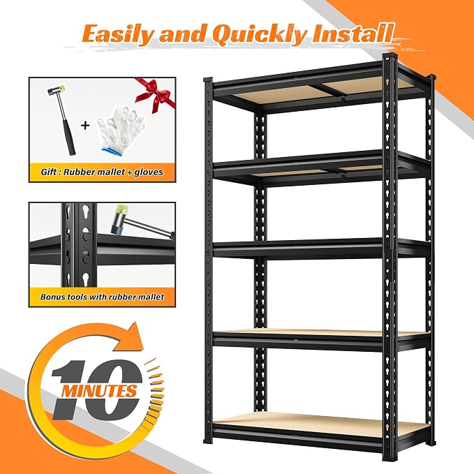 REIBII Set of 3 Storage Shelves 5 Tier Garage Shelving Heavy Duty Load 2000LBS - Image 7