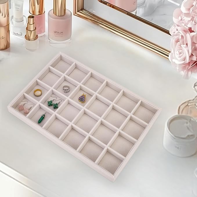 Mornajina 24 Grids Velvet Jewelry Tray Jewelry Display Tray, Stackable Empty - Image 4