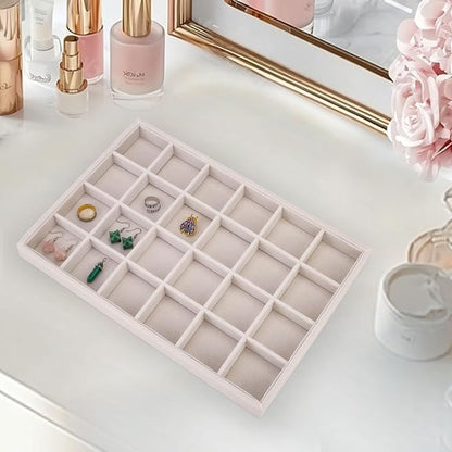 Mornajina 24 Grids Velvet Jewelry Tray Jewelry Display Tray, Stackable Empty - Image 4
