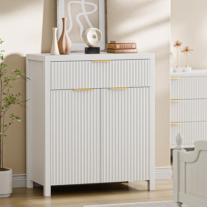 Lulive Fluted Buffet Cabinet for Kitchen, 28.3" Sideboard Cabinet White | - Image 7