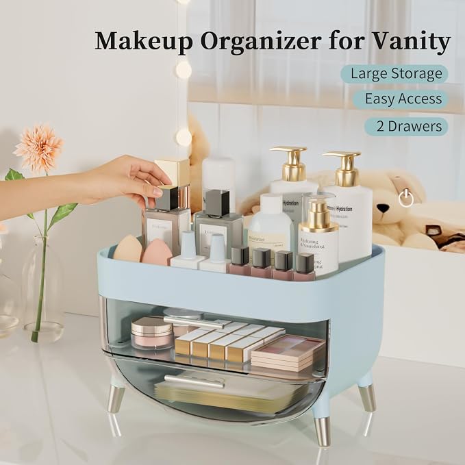 Jywantful Vanity Makeup Organizer, Mint Blue Skincare Storage - Image 3