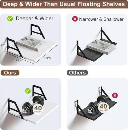 Tectocker-DOU 2 Pc Deep Floating Shelves ; Wall Mounted Hanging Shelves - Image 7