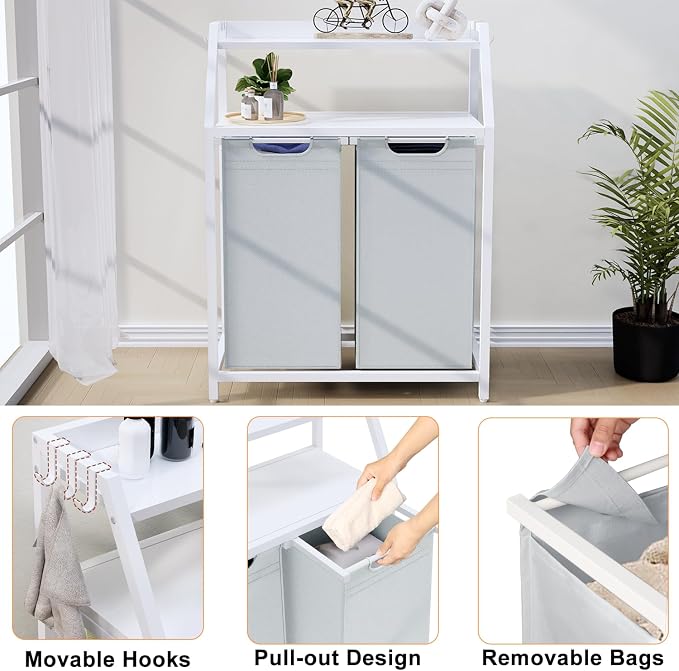 Laundry Hamper, Laundry Sorter 2 Section, Rolling Laundry Basket - Image 5