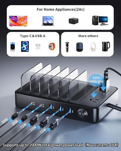 85W Charging Station for Multiple Devices, 7 Port USB Charger Stations - Image 3