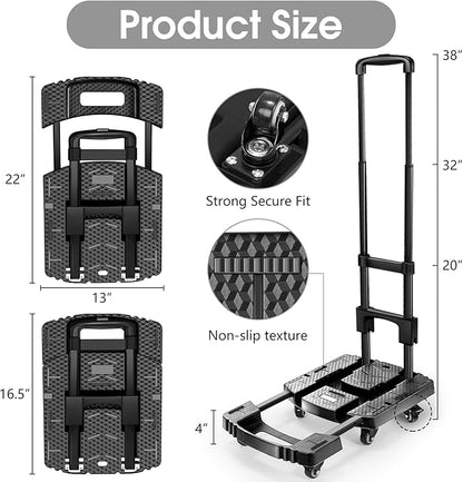 Voipvvii Folding Hand Truck 500lbs, Portable Heavy Duty Dolly Cart, 6 Wheels - Image 3
