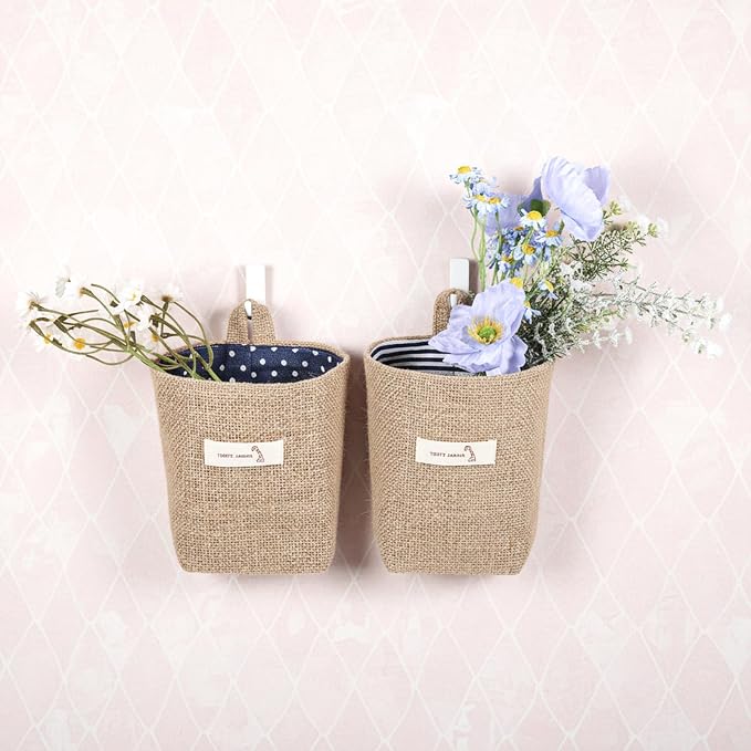 2 Pack Hanging Basket for Door Jute Hanging Wall Storage Baskets, Small Linen - Image 5