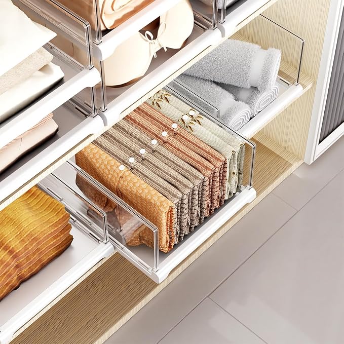 Vaela 4 Pack Stackable Closet Organizers and Storage Shelves, Transparent - Image 6