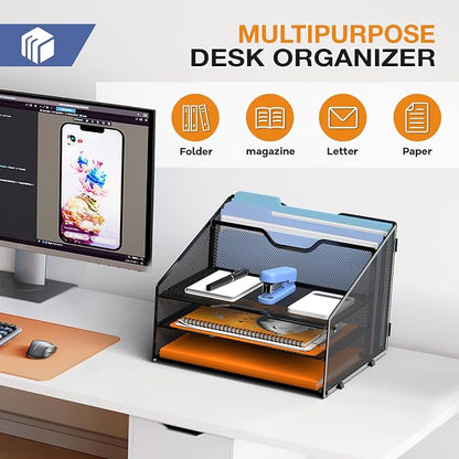 Letter Tray Organizer, Mesh Desk File Organizer - Image 4