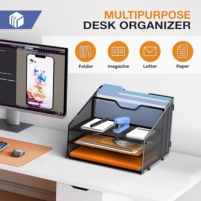 Letter Tray Organizer, Mesh Desk File Organizer - Image 4