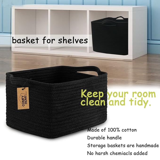 COMFY-HOMI Storage Basket for Shelves, Woven Baskets for Storage, Cotton Rope - Image 3