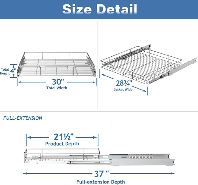Pull Out Cabinet Organizer 30" W x 21½" D, Heavy Duty Cabinet Pull Out Shelves - Image 3