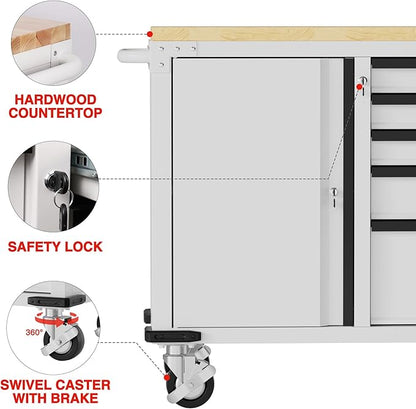 WORKPRO 52" x 20" 5-Drawer & 1-Door Rolling Tool Chest, Heavy Duty Tool Chest - Image 6