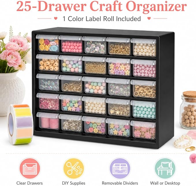 25-Drawer Plastic Drawer Storage Cabinet - Image 9