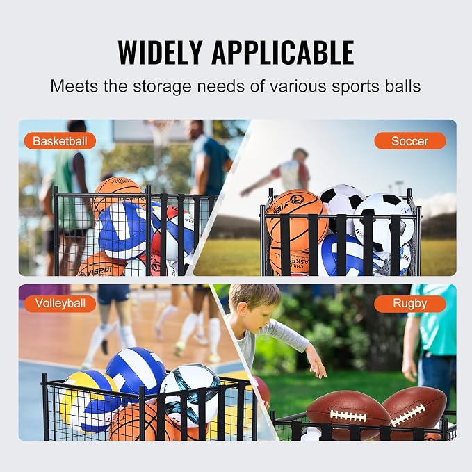 VEVOR Rolling Sports Ball Storage Cart, Lockable Basketball Cage - Image 6