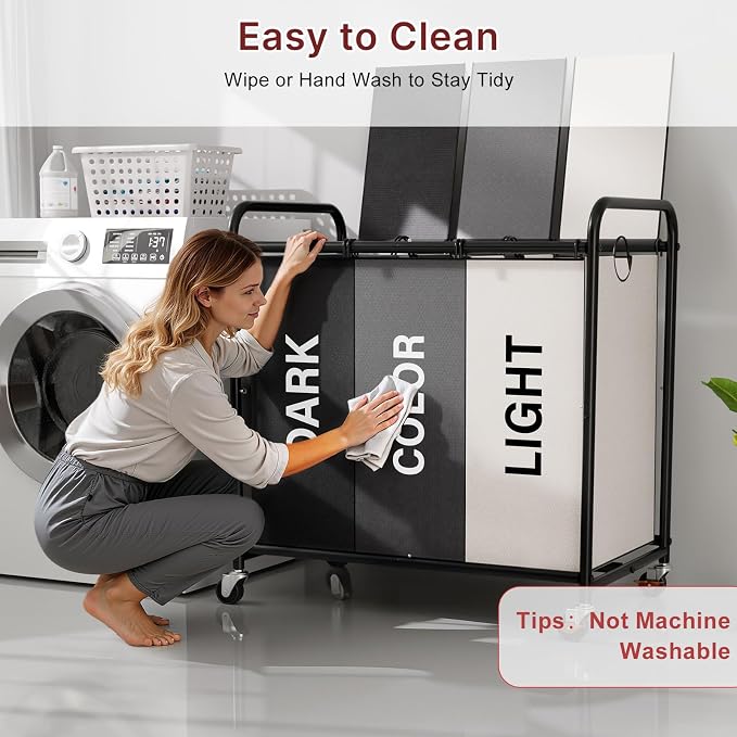 180L Laundry Sorter 3 Section – Heavy Duty Rolling Laundry Basket - Image 6