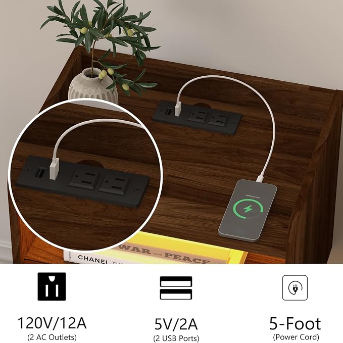 Floating Nightstand with Charging Station and LED Lights - Image 6