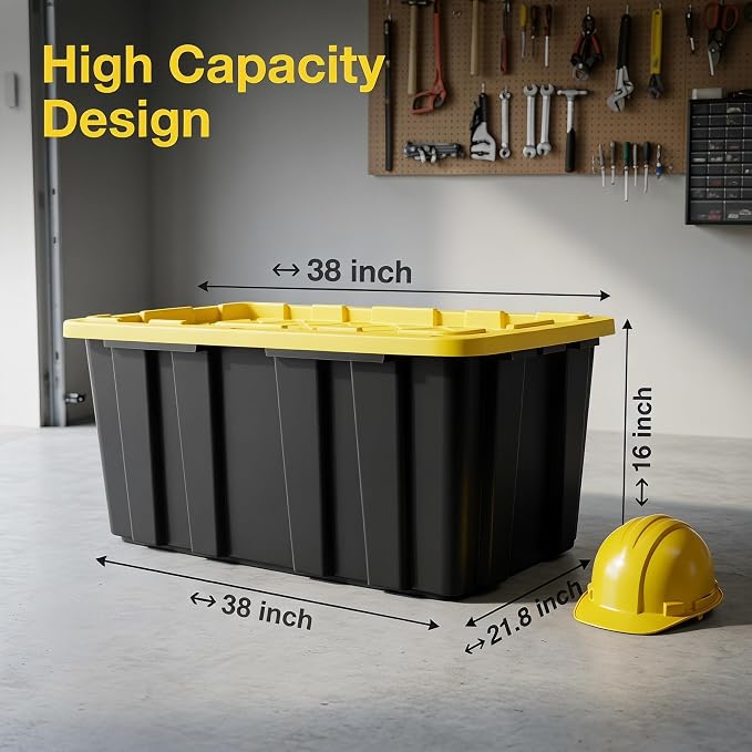 40 Gallon Stackable Lidded Plastic Storage Bins, 2 Pack Black Yellow | Snap - Image 8