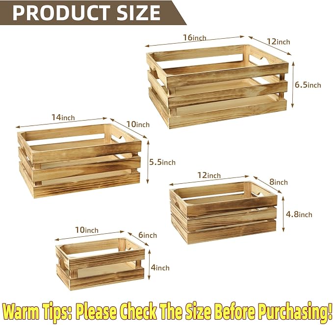 Large Torched Wood Storage Crates Decorative, Farmhouse Wooden Storage - Image 2