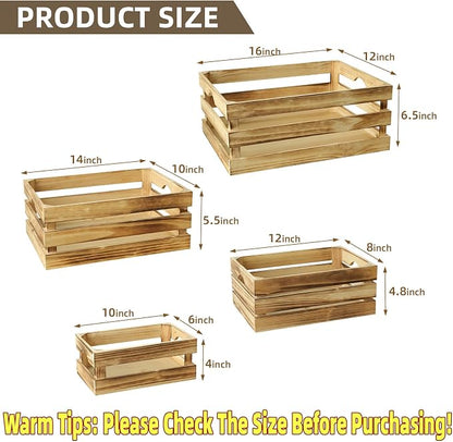 Large Torched Wood Storage Crates Decorative, Farmhouse Wooden Storage - Image 2