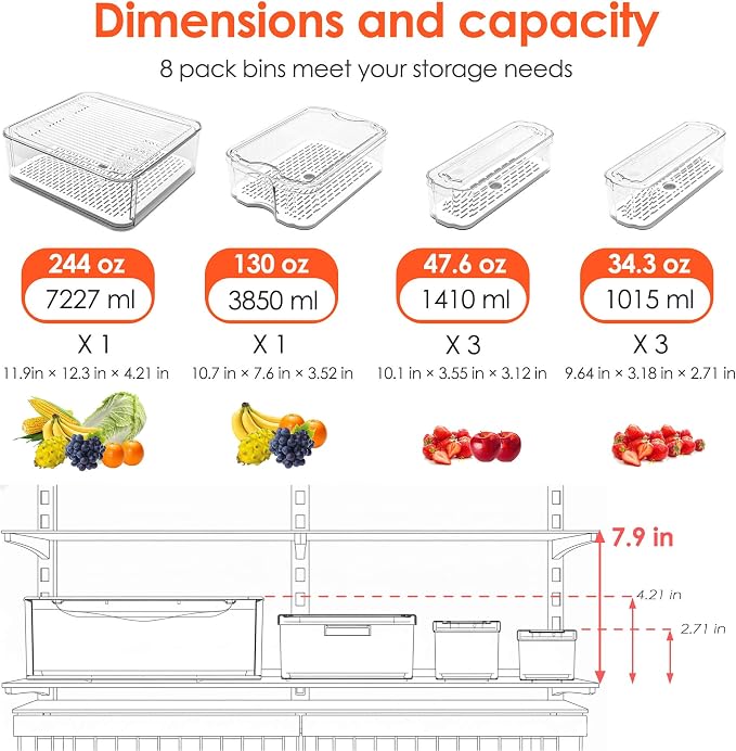 Fridge Organizers and Storage, 8 Pack Clear Freezer Organizer Bins - Image 3