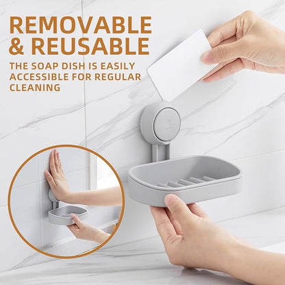 LEVERLOC Soap Dish Holder for Shower Suction Cup Wall Mounted Self Draining - Image 8