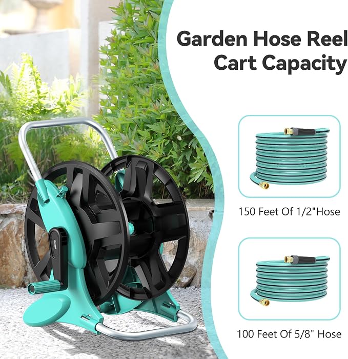 Garden Hose Reel Cart, Hose Holder Up to 50-100 Feet of 5/8" Hose, Wall Mounted - Image 4