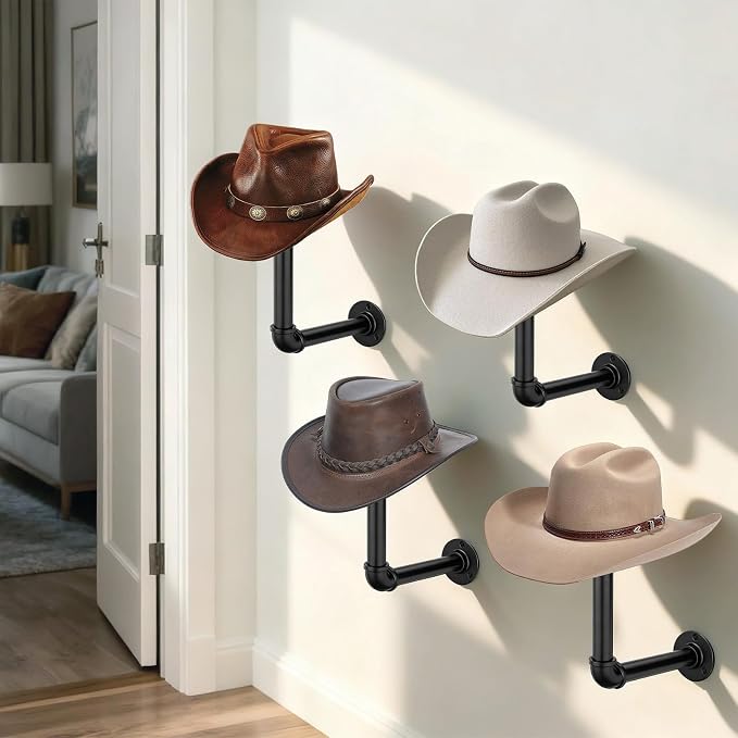 2PCS Cowboy Hat Rack Wall Mount, Wooden Western Rustic Metal Hanger, Wall - Image 6