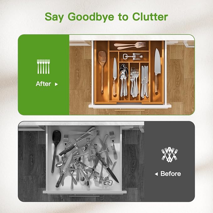 Pipishell Bamboo Expandable Drawer Organizer - Image 6
