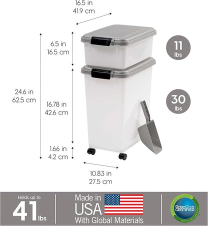 IRIS USA 30 lbs & 11 lbs Combo Airtight Dog Food Storage Container, Stackable - Image 3