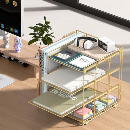 Gold Desk Organizer, 4-Tier Metal Paper Organizer - Image 2