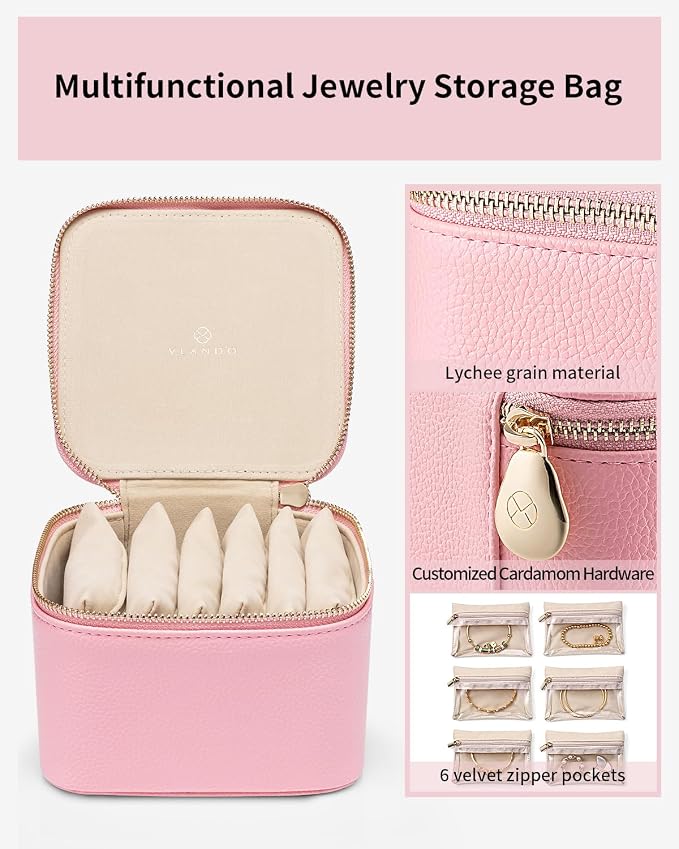 Vlando Travel Jewelry Box for Women, Faux Leather Jewelry Case - Image 5