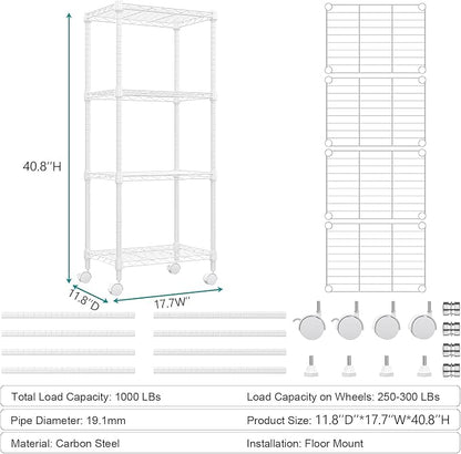 1000 lbs 4-Shelf Adjustable Heavy Duty Steel Wire Rack, Adjustable Storage - Image 3