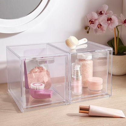 STORi Audrey Stackable Bin Clear Plastic Organizer Drawers | 2 Piece Set | - Image 8