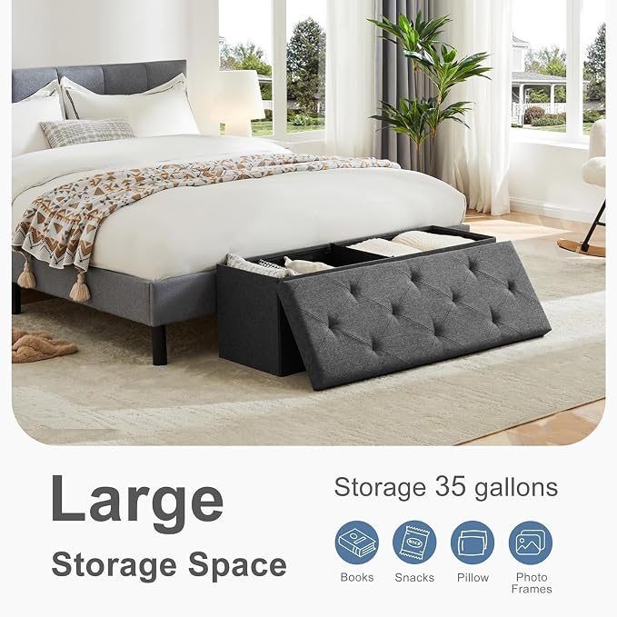 DUMOS 43 Inch Folding Storage Ottoman Bench, Large Ottoman - Image 4