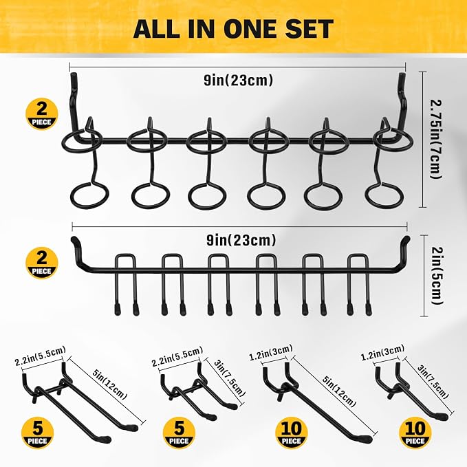 ELEAD 286-Piece Extra Thick Pegboard Hooks Set, 1/4" Heavy Duty Black Peg Board - Image 2