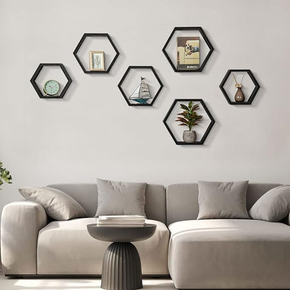 CADUKE Hexagonal Floating Shelves Set of 6, Wood Storage, Honeycomb Shelf - Image 7