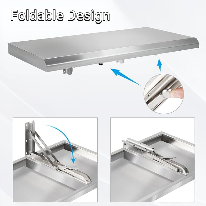 Stainless Steel Folding Concession Shelf 24" x 18" | Heavy Duty Drop Down - Image 4