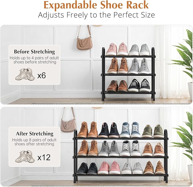 INSMART 3-Tier Expandable Shoe Rack, Stackable and Adjustable Shoes Organizer - Image 2