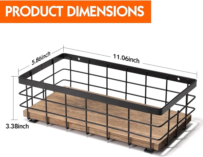 TJ.MOREE Small Metal Wire Basket, Decorative Wood Base Organizer - Image 6