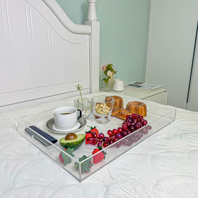 Clear Rectangular 14x20 Inches Acrylic Ottoman Tray Decorative Serving Tray - Image 4