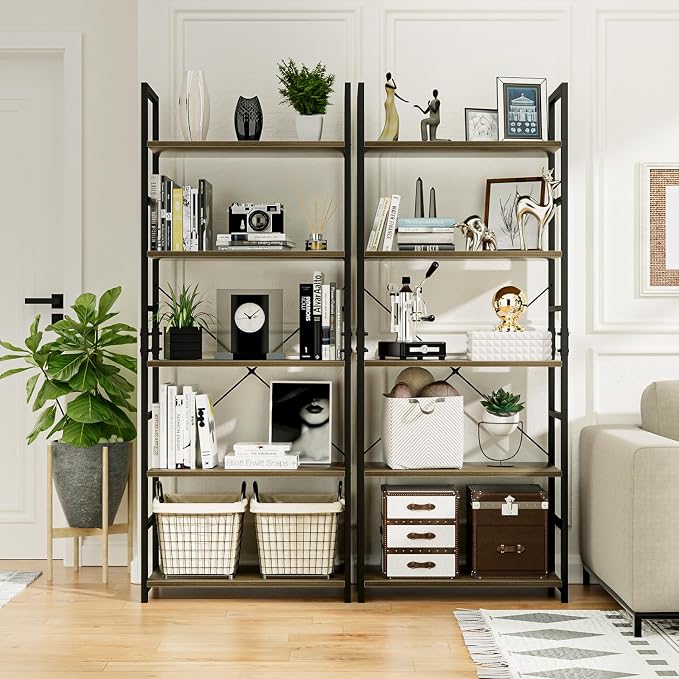 NUMENN 5 Tier Bookshelf, Tall Freestanding Open Storage Bookcase, Dark Walnut - Image 4