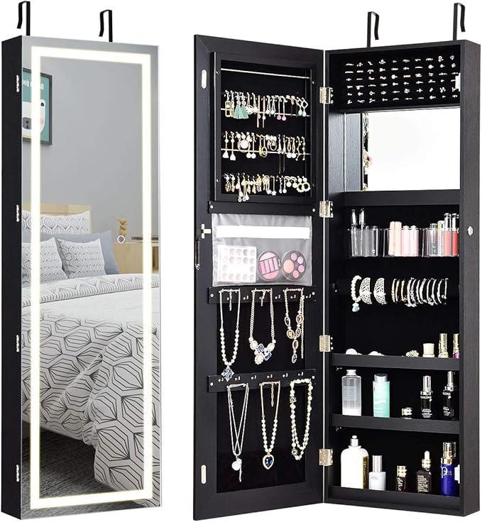 Giantex Jewelry Cabinet Armoire Door Wall Mount, 47.2in Lockable Touch Screen by Giantex