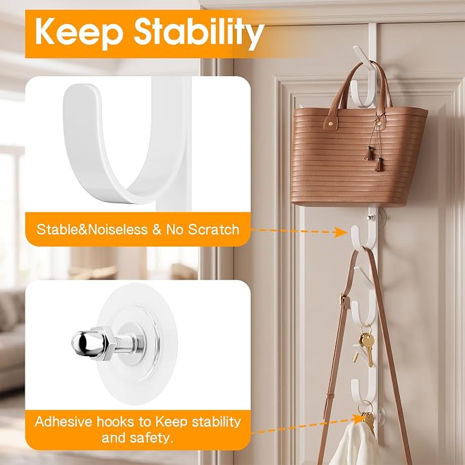 LUCYCAZ Over The Door Hooks, Purse Storage Organizer, Fits Doors 1 3/4" White | - Image 4