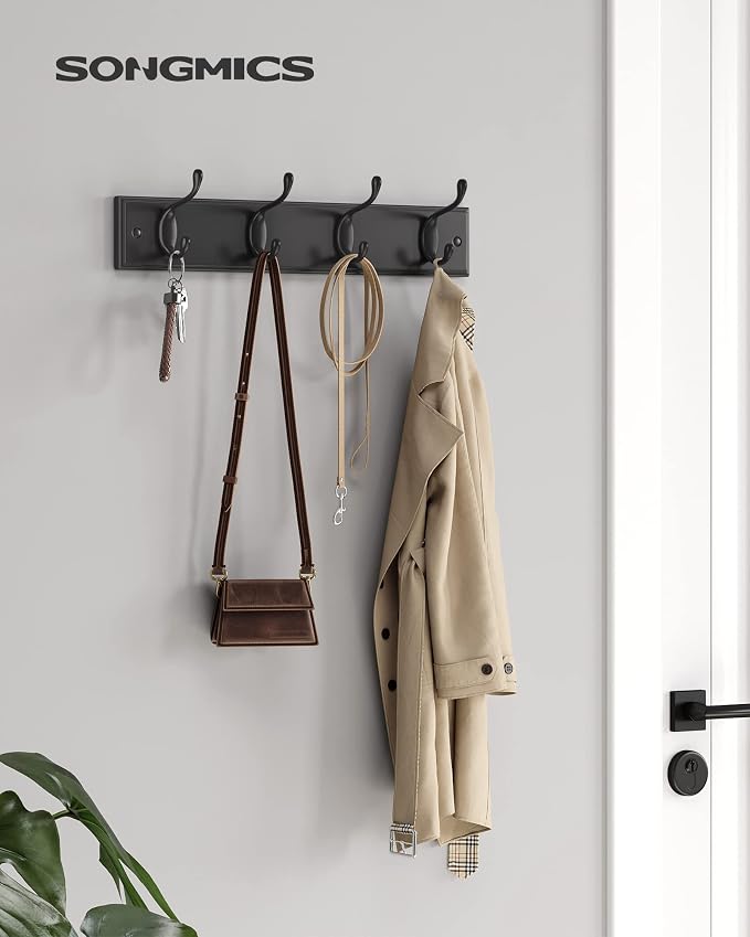 SONGMICS Wall-Mounted Coat Rack, Hook Rack, 4 Dual Metal Hooks, - Image 2