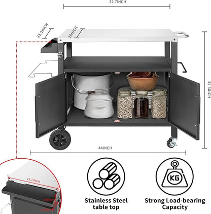 Grill Cart Table with Big Storage Cabinet, Movable Outdoor Dining Cart Pizza - Image 6