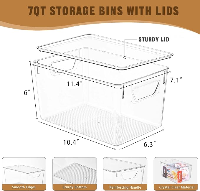 6 Pack Clear Storage Bins with Lids, 7 Quart Stackable Storage Boxes - Image 2