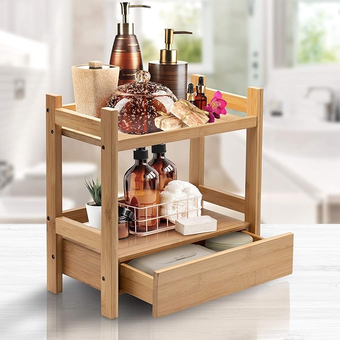 Sorbus Bamboo Bathroom Counter Organizer – 2-Tier Shelf - Image 2