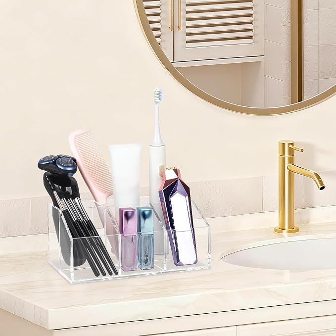 Clear Makeup Brush Holder Organizer Acrylic 6-Slots Cosmetic Brushes Storage - Image 6