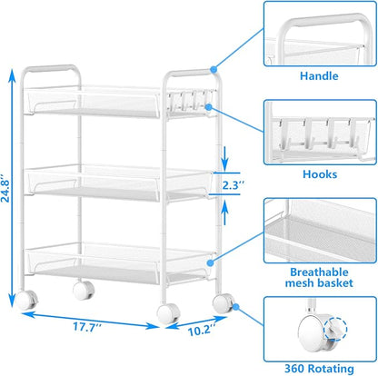 3-Tier Mesh Rolling Cart - Image 7